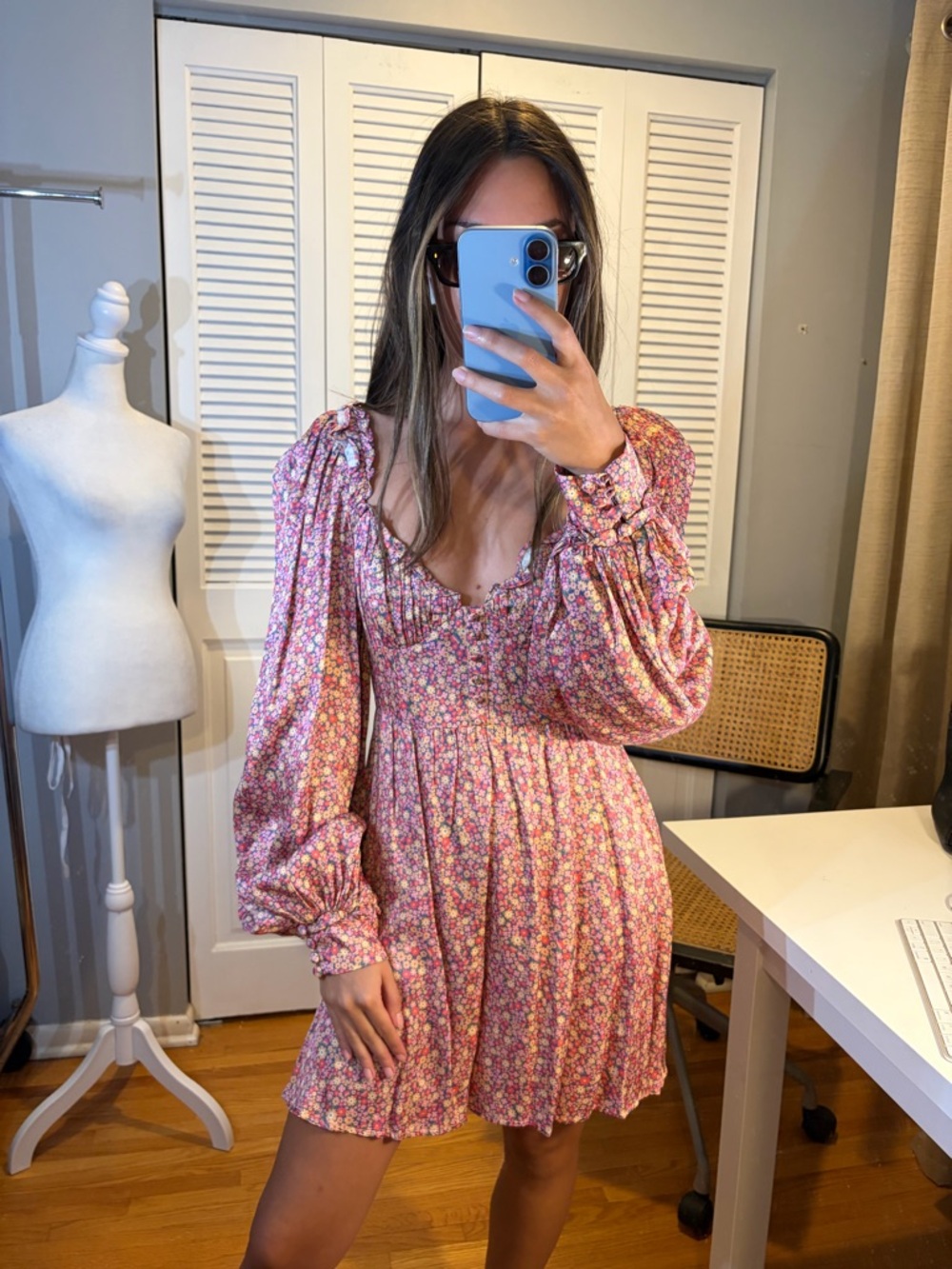 For Love & Lemons Laurie Pink Floral Puff-Sleeve Mini Dress - Picture 4 of 13